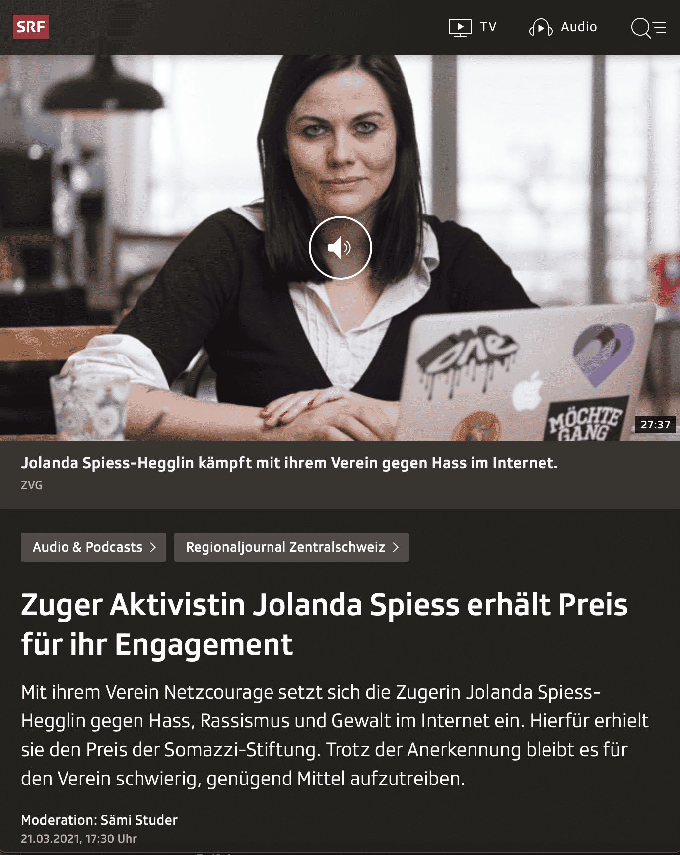 Zuger Aktivistin Jolanda Spiess erhält Preis für ihr Engagement